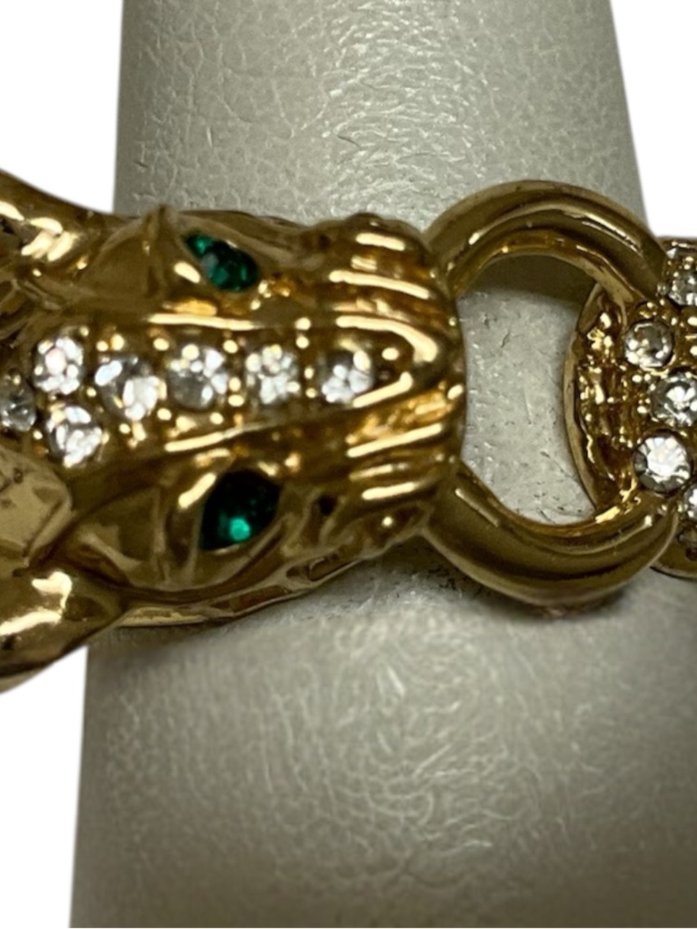 Vintage Banana Republic Panther Ring Gold Tone Rhinestone Green Eyes Statement - Picture 6 of 12
